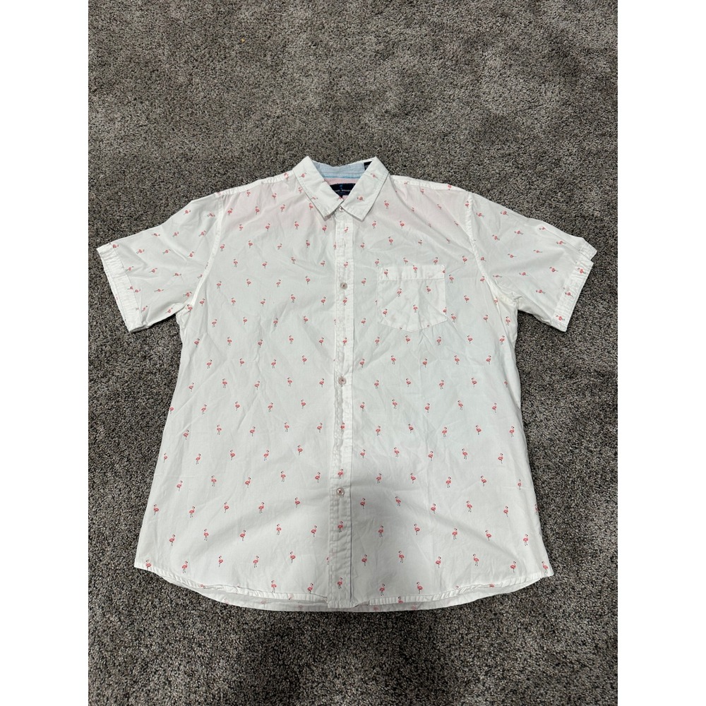 Michael‎ Brandon Mens White Flamingo Print Short Sleeve Button Down Shirt Large